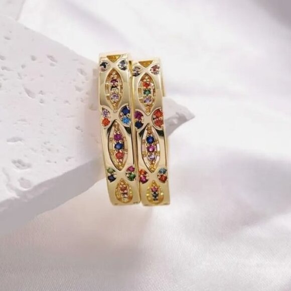 18K Gold Plated Hoops with Cubic Zirconia NWT - Picture 2 of 2